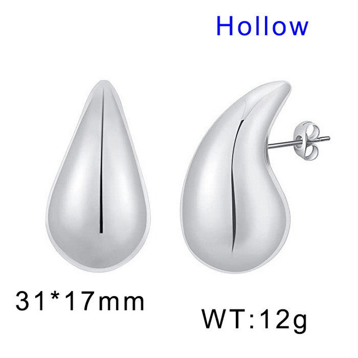 Wholesale Fashion High-end Design Chubby Water Drop Earrings Stainless Steel Hollow Necklace Temperament All-match Set